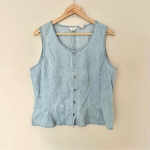 J. Jill Light Blue Sleeveless Denim Button Top 100% Cotton